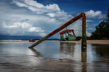 Fototapeta premium Shipwreck in Cambodia. On Otres beach very close to shinoukville. 
