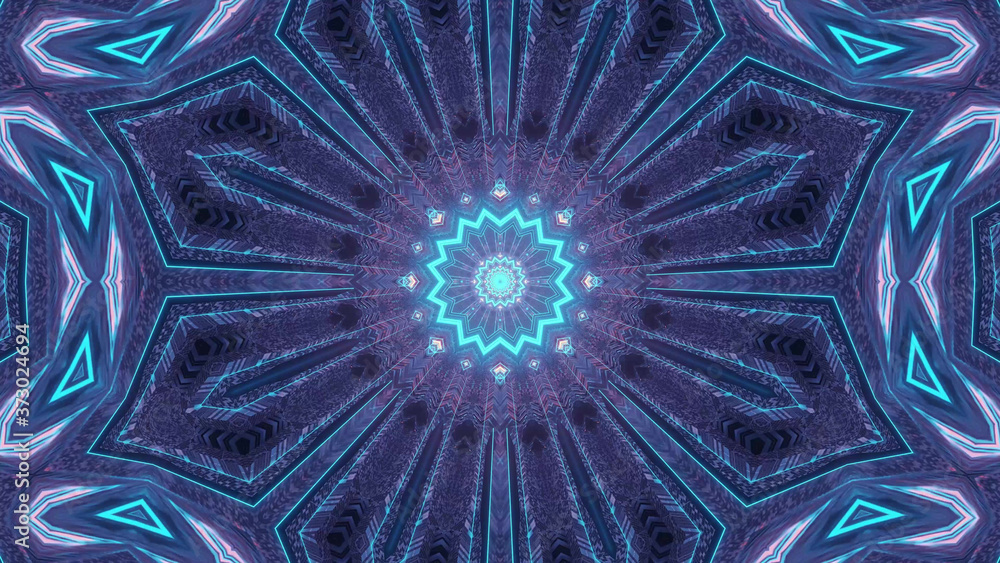 Aufkleber 3d rendering of a futuristic background with circular shapes and blue neon lights