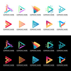 set of Play logo concept. Media logo, Abstract fun play music icon sign logo vector design, Colorful media play logo design