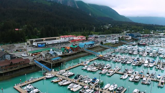 The slips are packed at the marina in Resurrection Bay Alaska at Seward