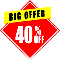 Sale tag, discount 40% off, isolated sticker, banner design template, vector illustration