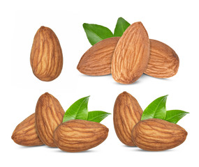 Set of almond isolated on white background