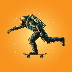 Illustration concept of astronaut skateboarding