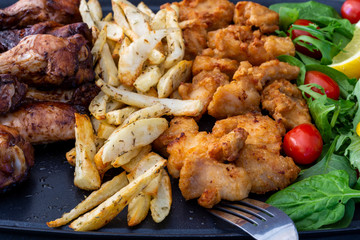Honey Soy Chicken Wing Nibbles with Salad and Potato Chips