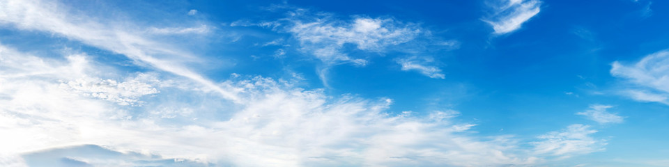 Naklejka na ściany i meble Panorama sky with beautiful cloud on a sunny day. Panoramic high resolution image.