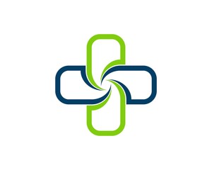 Simple medical health cross with swirl style inside