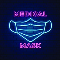 Medical mask neon signs vector. Design template neon sign