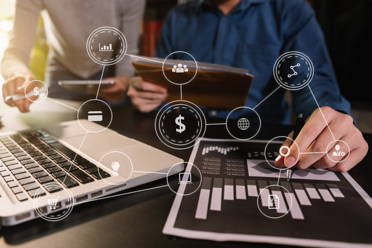 Co working process, team working.Coding software developer work with AR new design dashboard computer icons.team business concept
