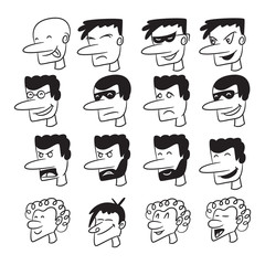 male face cartoon character avatar icons set