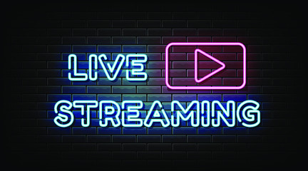 Live streaming neon sign , neon style template
