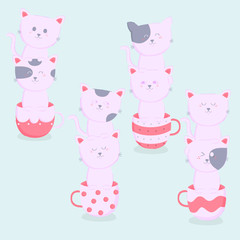 cute baby cat cartoon with cup hand drawn