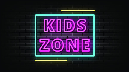 Kids zone neon sign, neon style vector