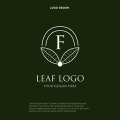 Beauty salon Logo and identity. F monograms. Emblem of female clothing or lingerie. Elegant round icon with leaves and letters. Flower or lingerie shop.
