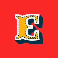 E letter sports team logo in tackle twill style.