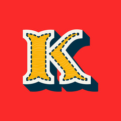 K letter sports team logo in tackle twill style.