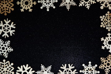 Christmas Ornament Decoration border frame on black glitter background