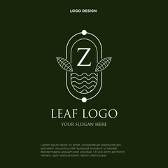 Beauty salon Logo and identity. Z monograms. Emblem of female clothing or lingerie. Elegant round icon with leaves and letters. Flower or lingerie shop.