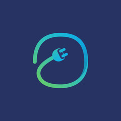 O letter logo made of plug cable.