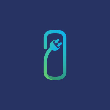Letter I logo made of plug cable.
