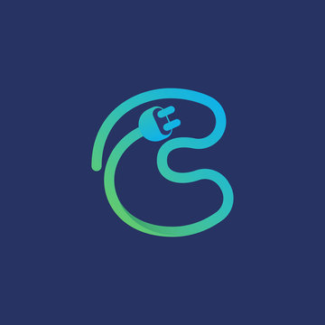 C letter logo made of plug cable.