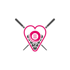 Love Billiards logo design vector. Sport labels for poolroom. Billiards club logo template.