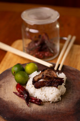 Pork and rice Asian breakfast