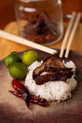 Pork and rice Asian breakfast