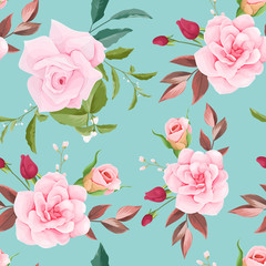 Hand drawn floral and leaves seamless pattern design
