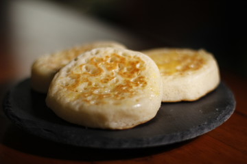 Hot English Crumpets with Melting Butter