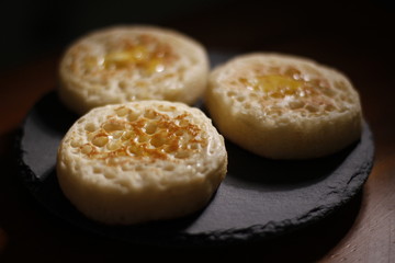Hot English Crumpets with Melting Butter