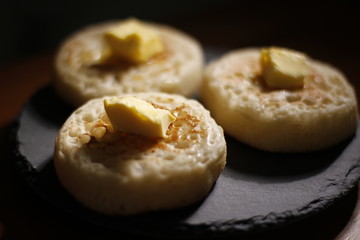 Hot English Crumpets with Melting Butter