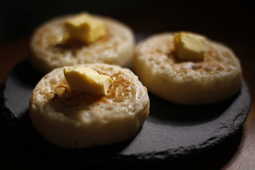 Hot English Crumpets with Melting Butter