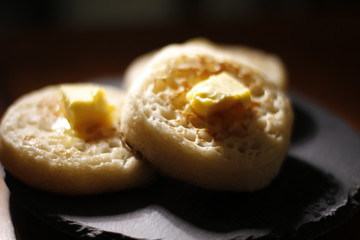 Hot English Crumpets with Melting Butter
