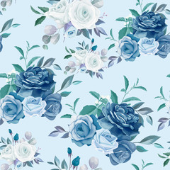 Hand drawn floral and leaves seamless pattern design
