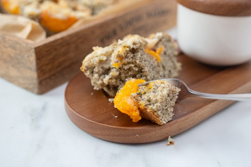 home made poppy seed pie with apricot and crumble