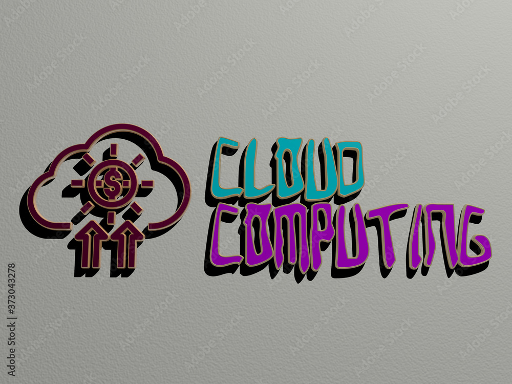 Poster 3d illustration of cloud computing graphics and text made by metallic dice letters for the related m