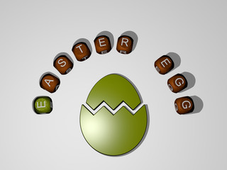 EASTER EGG icon surrounded by the text of individual letters, 3D illustration