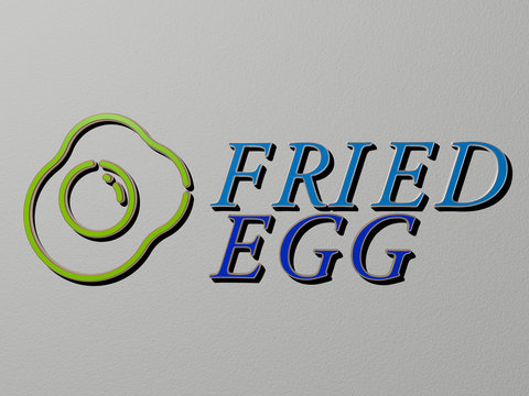 3D illustration of FRIED EGG graphics and text made by metallic dice letters for the related meanings of the concept and presentations, 3D illustration