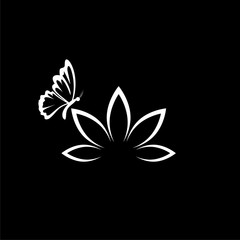 Lotus flower with a butterfly isolated on dark background