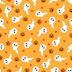 Seamless pattern with pumpkins and ghost. Halloween. Vector illustration.