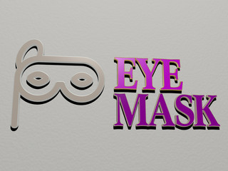eye mask icon and text on the wall, 3D illustration