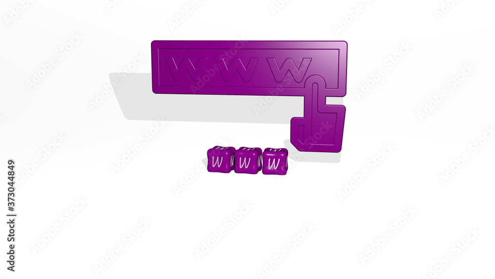 Poster www 3d icon object on text of cubic letters, 3d illustration
