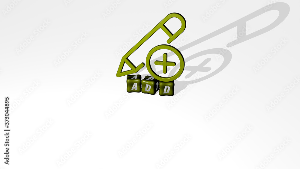 Poster add 3d icon object on text of cubic letters, 3d illustration