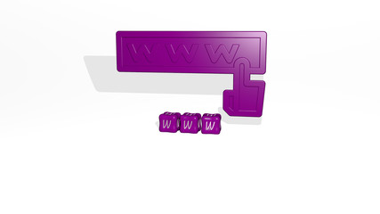 www 3D icon object on text of cubic letters, 3D illustration