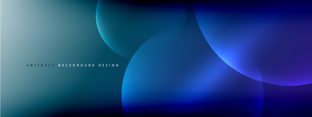 Vector abstract background liquid bubble circles on fluid gradient with shadows and light effects. Shiny design templates for text