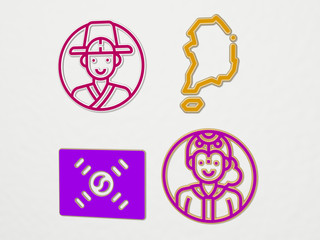 KOREA 4 icons set, 3D illustration