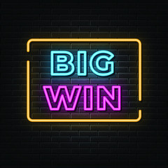 Fototapeta premium Big win neon signs vector. Design template neon sign