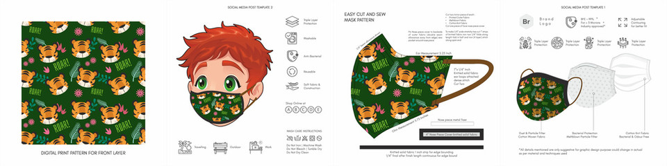 Kids, Comic, Cartoon, Back to School, Cute Background Patterns & Prints, Seamless Design for Face Mask, Fashion, Clothing, Fabric, Mockup Template Protective Face Mask Seamless Vector, Abstract 