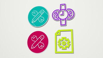 CUSTOMIZE colorful set of icons, 3D illustration