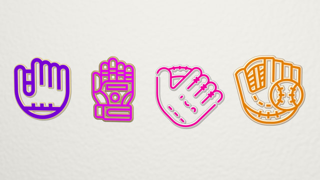 baseball glove 4 icons set, 3D illustration